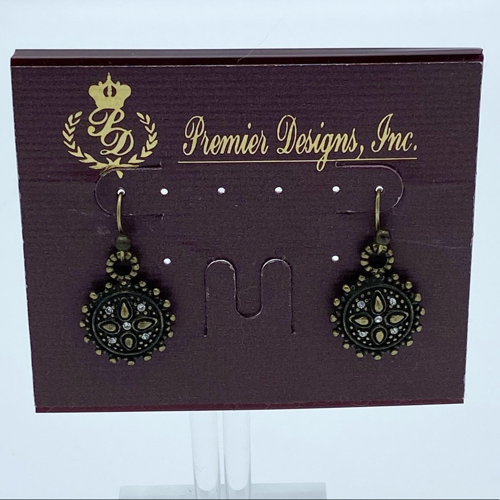 NEW Premier Designs Keepsake Antiqued Gold Tone Ornate Dangling Pierced Earrings